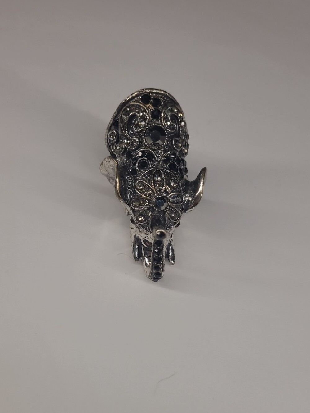 Silver Colour Elephant Costume Ring With Crystals